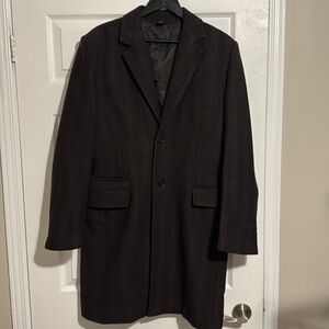 Mens Club Monaco Brown Herringbone Topcoat Size S